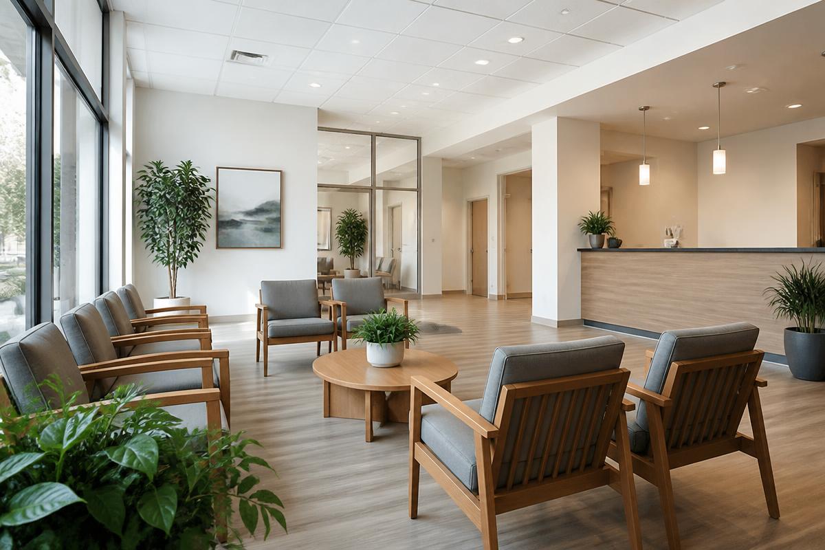 Bright outpatient clinic waiting area