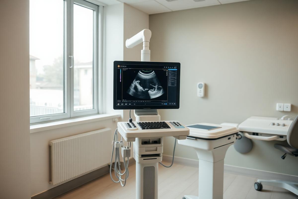Ultrasound machine in a clinic consultation room